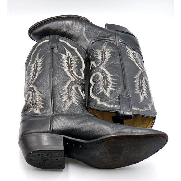 Tony Lama Men's Black Leather Western Cowboy Round Toe Boots Size 8D 2856 - Picture 11 of 16